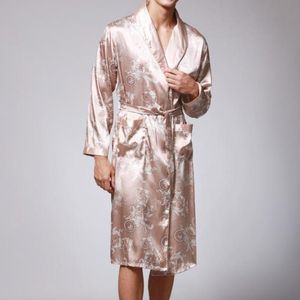 Plus Size Heren Badjas Zijden Kimono Nachtkleding Lange Mouw Gewaden Kamerjas Print Satijnen Pyjama Mannen Night Peignoir Homme 706 361