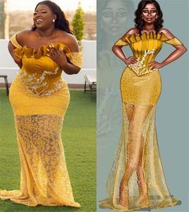 Plus Size Mermaid Avondjurk Off Shoulder Appliced ​​Lace Summer Prom Dresses Chic Formal Party Jurken Mouwloze Robe de Mariée