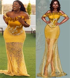 Plus Size Mermaid Avondjurk Off Shoulder Appliced ​​Lace Summer Prom Dresses Designer Formal Party Jurken Mouwloze Robe de Mariée