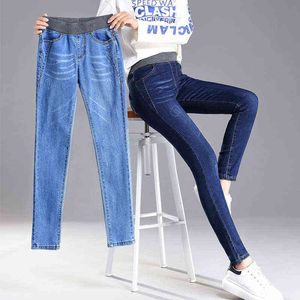 Grande taille maman jean taille haute Stretch s automne pour femmes crayon pantalon poches décontracté Denim pantalon P9351 211129