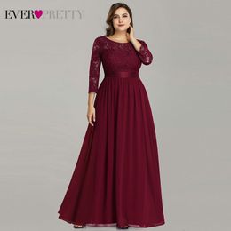 Plus size moeder van de bruid jurk ooit mooie EP07412 elegante a-lijn chiffon 3/4 mouw kant lange bruiloft feestjurken CJ191115