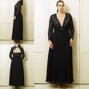 Plus size moeder van de bruid kleedt een lijn kanten appliques v nek enkel lengte avondjurk backless chiffon formele feestjurken