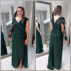 Plus size moeder van de bruid jurken a-line v-neck chiffon appliques kralen lange bruidegom moederjurken voor bruiloften 263a