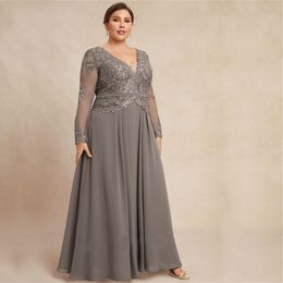 Plus Size Jurken voor de moeder van de bruid Chiffon Lange mouw Formele jurk Applicaties Lint Riem Bruiloftsgast Receptiejurk 326 326