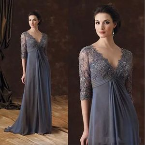 Plus size moeder van de bruid jurken hoge taille appliques kanten pure mouwen een lijn chiffon long prom avond bruiloft gasten jurk