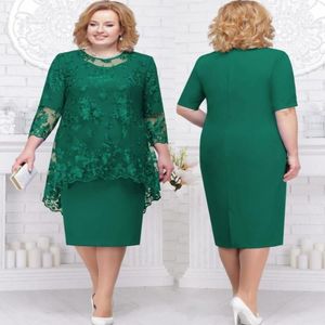 Plus Size Moeder Van De Bruid Jurken Twee Stukken Schede Applique Kant Bruiloft Gast Jurk Thee Lengte Zomer Avondjurken223S