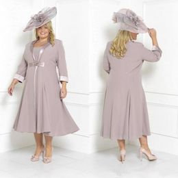 Robes de mère de mariée grande taille avec veste longue Vintage manches 3/4 longueur de thé robe d'invité de mariage robe de mère de marié BC2646