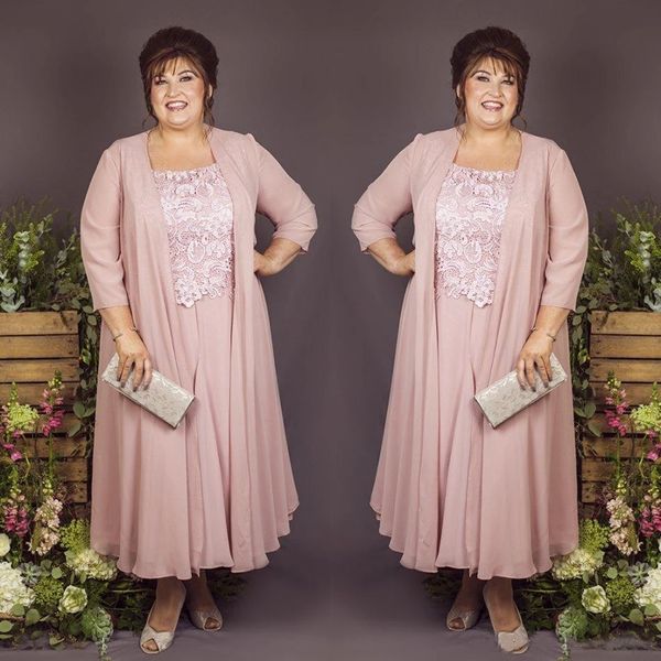 Robes mère de la mariée grande taille avec veste, robes de mère en mousseline de soie rose clair pour bal de promo, robes de soirée longues 2 pièces