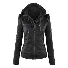 Plus Size Moto Jacket Streetwear Vrouwen Rits Jas Capuchon Dames Bovenkleding kunstleer PU vrouwelijke Jas Winter Coat158g