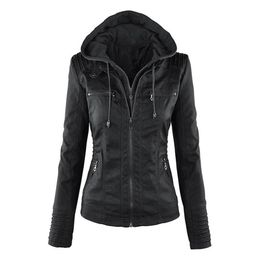 Plus Size Moto Jacket Streetwear Vrouwen Rits Jas Capuchon Dames Bovenkleding kunstleer PU vrouwelijke Jas Winter Coat246Y