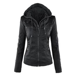 Plus Size Moto Jacket Streetwear Vrouwen Rits Jas Capuchon Dames Bovenkleding kunstleer PU vrouwelijke Jas Winter Coat258Z