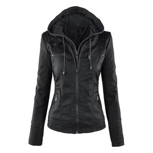 Grande taille Moto veste Streetwear femmes fermeture éclair manteau sweat à capuche dames vêtements d'extérieur faux cuir PU femme veste hiver Coat258Z