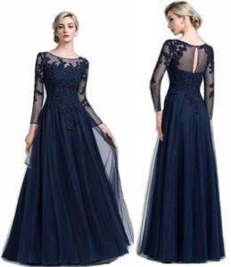 Vestidos de talla grande azul marino para madre, mangas largas, encaje con cuentas, vestidos de fiesta de boda, vestido de mucama para novias nuevas de primavera