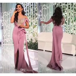 Plus size nieuwe mode Dubai Arabische blush roze a-line prom-jurken High Side Split Sweep Train Formele jurk avondjurken Robe Vestidos 2024 0430