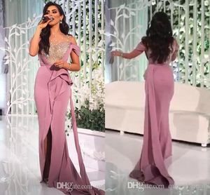 Plus taille nouvelle mode Dubaï arabe blush rose une ligne robes de bal de bal de balle de balade divisée haut de gamme robe formelle robes de soirée