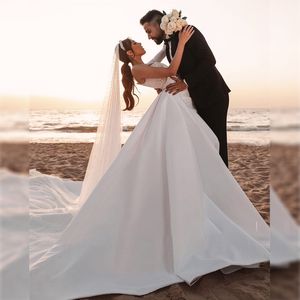 Vestido de novia de satén de un hombro de talla grande, cuentas ostentosas para boda, vestido de novia de tren largo, novia de playa para mujer negra