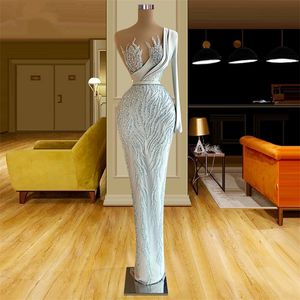 Plus Size One Shoulder Sequined Prom Dresses Lange Mouwen Avondjurk Custom Made Elegant Beaded Formal Floor Length Party Town