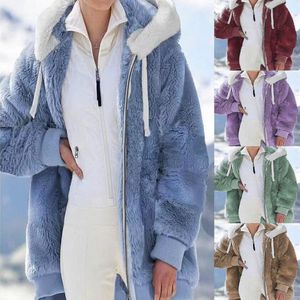 Plus size oversized jas voor dames nieuwe herfst winter warme pluche zak met capuchon streetwear losse dame bovenkleding jas roupas feminina