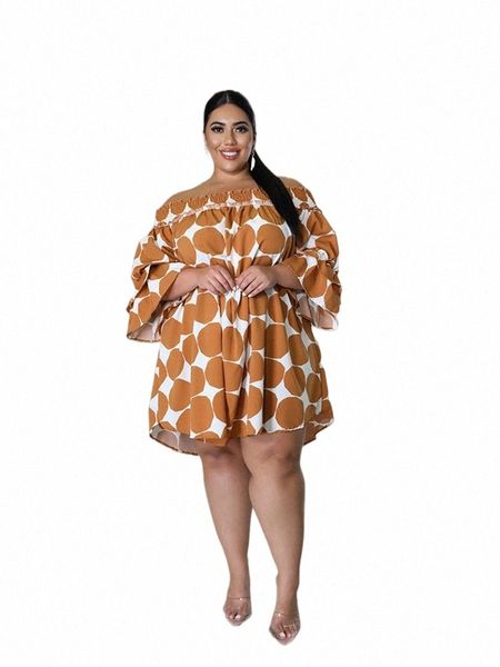 Robe de soirée décontractée, grande taille, imprimé à pois, manches à volants, jupe élégante, vente en gros, livraison directe, K07J #, nouvelle collection été 2022, K07J #