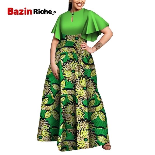 Plus Size Party Robe Robes africaines pour femmes Nouveau Bazin Riche Style Vêtements africains Graceful Lady Print Wax Vêtements WY5564 210408
