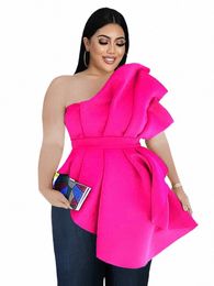 Plus Size Party Tops 4XL Een Schouder Spaghetti Vrouwen Sexy Backl Ruches Avond Party Event Blouses voor Dames Zomer I9CI #