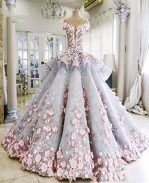 Plus Size Roze Jurken Bloemen Prinses ChapReal Afbeelding Kleurrijke kant Baljurk el Grey Pageant Bruidsjurken1702333