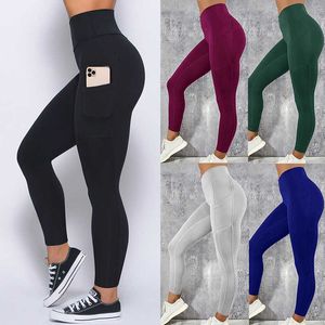 Pantalon de Yoga de poche grande taille femmes solide Fitness sport Leggings taille haute élastique collants de gymnastique femme pantalon de course xxxl
