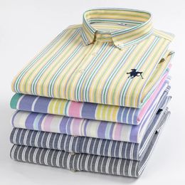 Plus size polo shirts met lange mouwen voor heren 100% katoen Oxford gestreept slim fit formeel effen overhemd borduren tops zakelijke kleding 240117