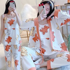 Plus Size Zwangere vrouwen Pyjama Set Voor Zwangerschap Lente Herfst Borstvoeding Verpleging Opsluiting Kleding Voor Postpartum 3 Stuks 240119