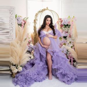 Plus size prom jurken tule moederschap robe zwangere vrouwen ruches photoshoot avondjurken pluizige gewaad feestjurk