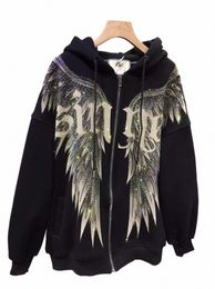 Plus Size Rijnste Wing Luxe Zip Up Hoodies voor Vrouwen Mannen Winter Fleece Dikke Warme Lg Mouw Hip Hop hooded Sweatshirts i5IP #