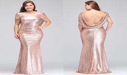 Plus Size Rose Gold Bruidsmeisjes Jurken Lange Sprankelende 2018 Nieuwe Vrouwen Elegante Zeemeermin Lovertjes Avond Prom Party Gown Celebrity Fo4802923