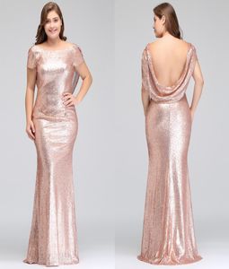 Robes de demoiselle d'honneur en or rose grande taille longue étincelante 2018 nouvelles femmes élégantes sirène paillettes soirée robe de soirée de bal célébrité Fo7216559