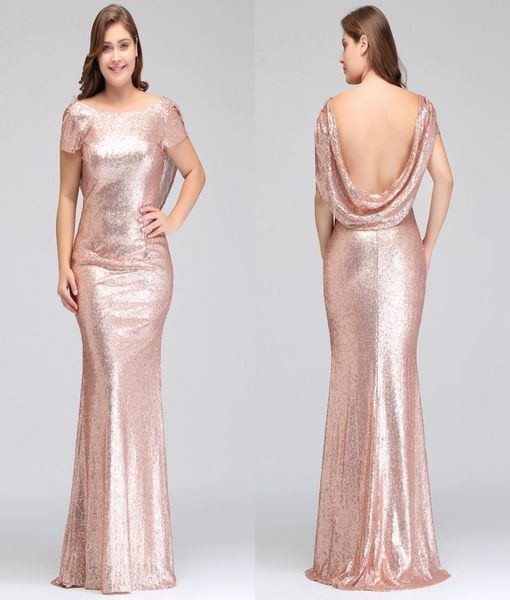 Robes de demoiselle d'honneur en or rose grande taille longue étincelante 2018 nouvelles femmes élégantes sirène paillettes soirée robe de soirée de bal célébrité Fo7216559