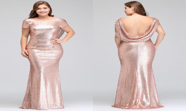 Robes de demoiselle d'honneur en or rose grande taille longue étincelante 2018 nouvelles femmes élégantes sirène paillettes soirée robe de soirée de bal célébrité Fo4802923