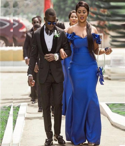 Robes de demoiselle d'honneur sirène bleu royal grande taille, épaules dénudées, volants en satin, longue robe de demoiselle d'honneur, jupe d'invité de mariage 3511565