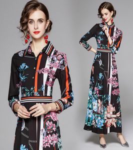 Plus taille piste femme classique mode floral imprimé plissé décontracté robe maxi slim dames élégante fête de bureau