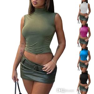Plus Size S-3xl Womens T Hooggesloten Geplooide Backless Crop Top Casual Mouwloos Sexy T-shirt Vest Vrouwen