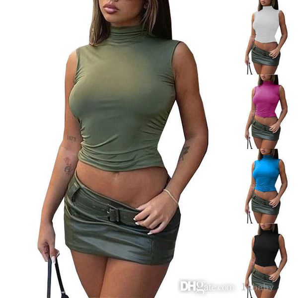 Grande taille S-3xl femmes t-shirt col haut plissé dos nu haut court décontracté sans manches Sexy t-shirt gilet femmes