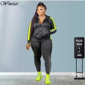 Grande taille S-4XL 2 pièces ensemble femmes automne vêtements survêtement Joggers tenue Zip haut pantalons de survêtement survêtement en gros goutte 240123