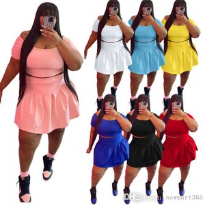 Plus Size S-5XL Designer Womens Tweedelige Jurk Geplooid Rok Set Leisure Dameskleding Sport Outfits