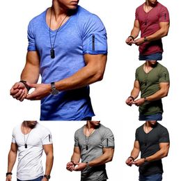 Plus size s-5xl heren t-shirt v-neck elastische vaste kleur korte mouw t-shirts giet hommes 2023 designer T-shirt