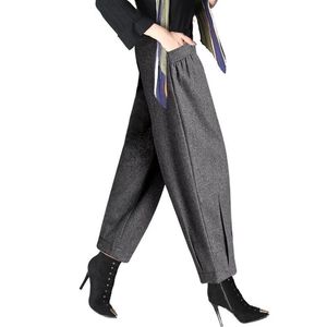 Pantalones de pierna ancha de lana de primavera S-5XL Mujeres sueltas Harem Pantalones de oficina para mujer Mujer Cintura alta 887B 210420