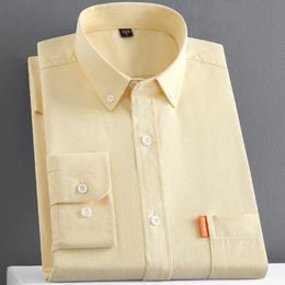 Grande taille S ~ 5XLCasual solide hommes à manches longues chemises 100% coton Oxford lavage coupe régulière chemises habillées boutonnées pour homme 240116