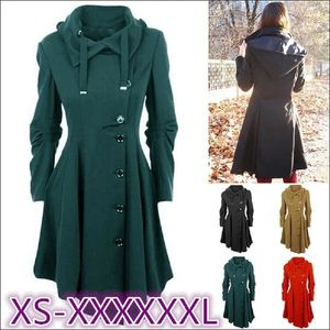 Plus la taille S-7XL mode haut pour femme longue tranchée médiévale manteau femmes hiver noir gothique manteau élégant femmes manteau Vintage femme 240307