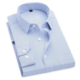 Plus Size S bis 8XL formelle Hemden für Herren, gestreiftes, langärmliges, bügelfreies Slim-Fit-Kleid, Solid Twill Social Man's Clothing 220401