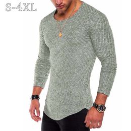 Suéter ajustado de talla grande S4XL para hombre, suéter de punto fino con cuello redondo para primavera y otoño, suéteres informales sólidos para hombre 220812