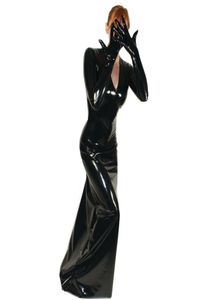 Grande taille S6XL PVC vcou longue robe avec gant connecté femmes Cosplay Catwoman Performance Costume Sexy moulante Club robe 9602692