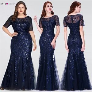 Plus maat Saoedi -Arabië prom -jurken 2019 ooit Pretty EZ07707 Korte mouw kanten appliques tule mermaid lange kleding feestjurken T190601