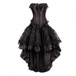 Haut corset en dentelle festonnée de grande taille avec jupe à motif floqué en couches pour la soirée dansante d'Halloween Costume de corset de danse pour femmes
